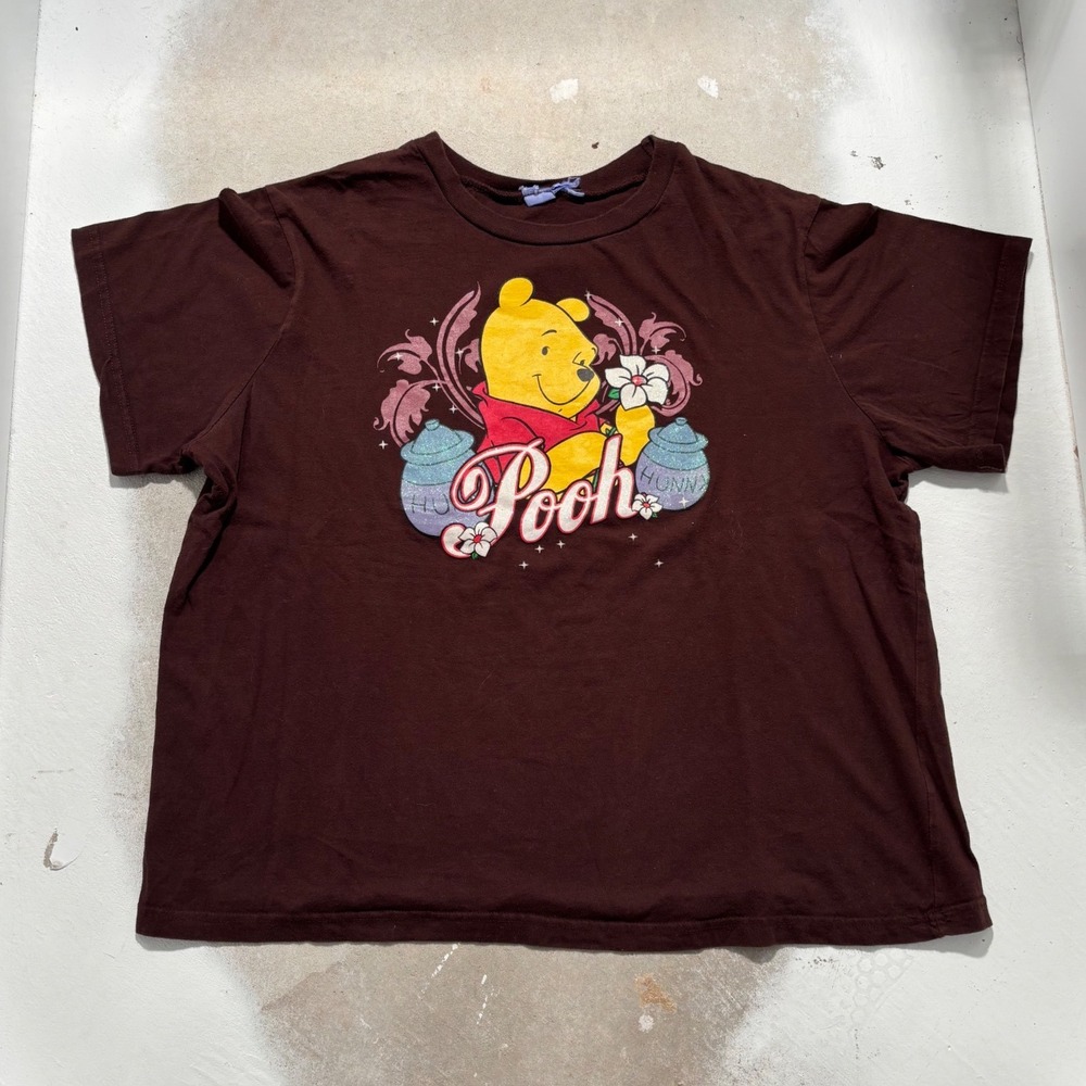 Disney Winnie the Pooh Brown Graphic T-Shirt Glitter Hunny Pots Women XXL